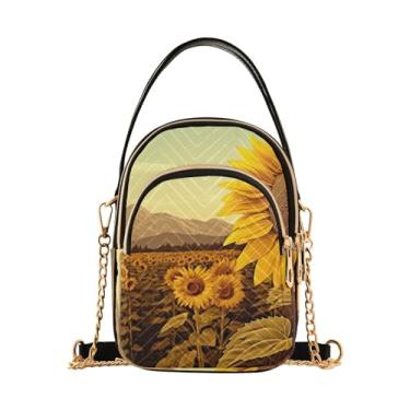 Imagem de Bolsas xadrez femininas transversais pequenas, bolsas transversais para mulheres, Sépia de girassóis - 4, One Size