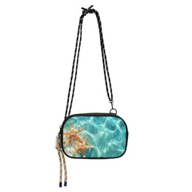 Imagem de TSENQUE Bolsa feminina pequena bolsa transversal praia estrela do mar azul transparente bolsa de telefone carteira todos os dias sobre ombro bolsas viagem