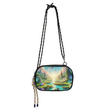 Imagem de TSENQUE Bolsa feminina pequena tiracolo bolsa de celular com alça leve fantasia paisagem viagem pequena bolsa de ombro