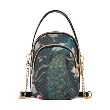 Imagem de GAIGEO Bolsas transversais com pintura de mármore e ouro com bolsos, bolsa tiracolo feminina, bolsas transversais para mulheres, Flores de pavão e cerejeira-3, One Size