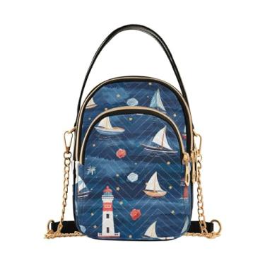 Imagem de Bolsas femininas transversais da Houses on each Side of the Water, bolsa tiracolo moderna para telefone com alça transversal, Farol e barco à vela - 2, One Size
