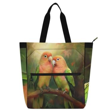 Imagem de GAIGEO Bolsas de trabalho Parrot Lovebirds para mulheres, bolsa de lona, bolsa de mão média para escola universitária com compartimentos
