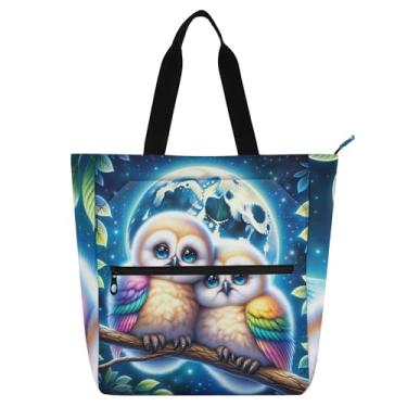 Imagem de Lindas corujas florais pássaros bolsas de trabalho para mulheres, bolsas de tecido de lona, faculdade, escola, viagem, livros, presentes
