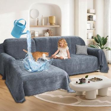 Imagem de ROFASVCO 1OO% capas de sofá seccionais à prova d'água para cães, chenille, em forma de L, conjunto de 2 capas seccionais com borla, protetor de móveis para animais de estimação macio e lavável (GG