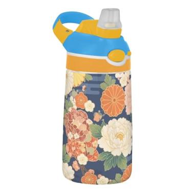 Imagem de Elegante garrafa de água floral colorida para crianças 473 ml Tritan garrafa de água de plástico portátil com tampa de canudo 473 ml copo infantil à prova de vazamento reutilizável, alça de transporte