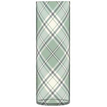 Imagem de Vasos de mesa de centro de mesa xadrez verde xadrez xadrez para mesa, vasos e plantadores de plástico personalizados, peças centrais de mesa com estampa floral, 30 cm x 9,9 cm