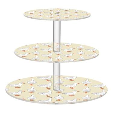 Imagem de Gansos bege claro animais de fazenda 3 camadas suporte para cupcake chá festa copo acrílico bolo torre decoração de mesa de aniversário bandeja de servir comida suprimentos para festa lanche