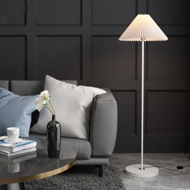 Imagem de Luminária de chão moderna e minimalista em tecido plissado, preta e branca, vertical, para leitura, luminária de chão alta e simples, ideal para ambientes internos como quarto, sala de estar