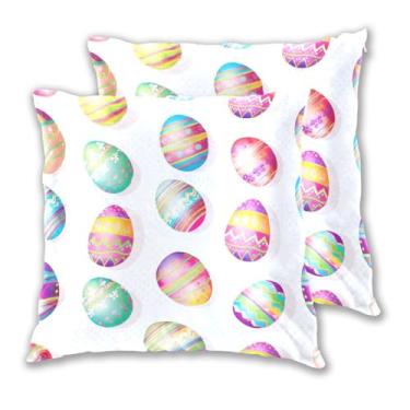 Imagem de Joitme Conjunto de 2 capas de almofada coloridas de desenho animado de clara de ovo de páscoa, capas de almofadas quadradas decorativas, 50 x 50 cm, 2 peças