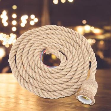 Imagem de YOUTHINK Corda de Cânhamo Com Luz Pendente, Luzes Pendentes Retro Pendurado Cabo de Luz Corda de Iluminação de Lustre Torcido Sem Lâmpada para Cozinha Bar Casa de chá Decoração Industrial de Cânhamo