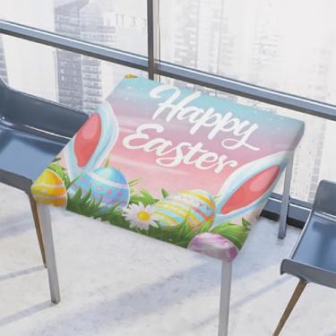 Imagem de hongjinglin Toalha de mesa quadrada para uso ao ar livre com borda elástica justa toalha de mesa de Páscoa limpa para decoração de cozinha e pátio interno externo para mesas de 86 x 86 cm Z (195)