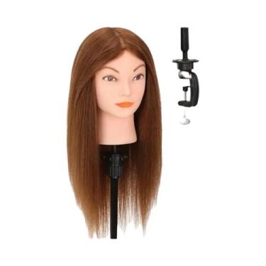 Imagem de Cabeça De Manequim Profissional 100% Cabelo Humano Para Treinamento De