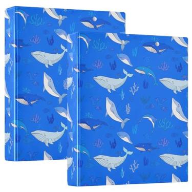 Imagem de Fichários personalizados de baleias azuis de 3,8 cm, 3 anéis, 200 folhas, pastas, caderno, impressão, anel redondo, 31,5 x 27 x 6 cm, 1 pacote