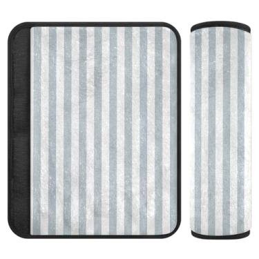 Imagem de Joitme Tira de assento de carro cinza claro com listras texturizadas, 16,5 x 16,5 cm, pacote com 2, almofada de cinto de segurança infantil, capas para assentos de carro