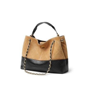 Imagem de DORIS&JACKY Bolsa feminina acolchoada de camurça, bolsa de ombro de pele de cordeiro com alça de corrente, Preto e marrom, Medium