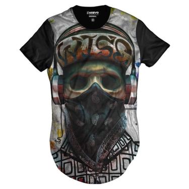 Imagem de Camiseta Di Nuevo  Longline Skull Rapper Caveira Monster HipHop Masculina-Masculino