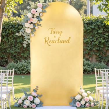 Imagem de Capa de fundo de arco amarelo e dourado de 1,8 m, capa de arco de casamento, pano de fundo elástico, festa de aniversário, capa de arco dourado, elastano para banquete, formatura, chá de bebê