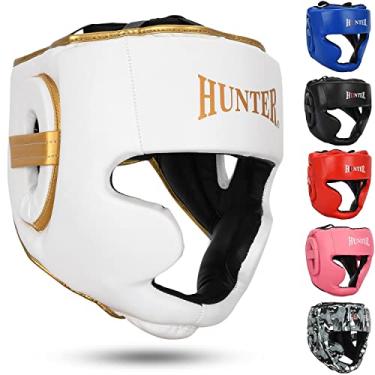 Imagem de HUNTER Headguard para Boxe Profissional, Equipamento de Treinamento de MMA, Equipamento de Cabeça de Kickboxing, Headgear para Muay Thai, Grappling, Kickboxing, Karate, Taekwondo, Artes Marciais (G/GG, Branco)