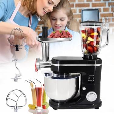 Imagem de Máquina de amassar multifuncional de 1500 W, batedeira de 7 velocidades, com moedor de carne, espremedor de sucos de 1,5 L, com tigela de aço inoxidável de 6 L,Black