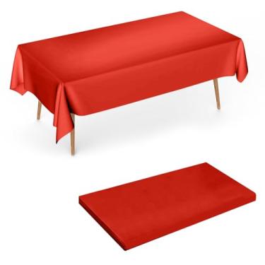 Imagem de Toalha de mesa descartável, impermeável, resistente a manchas, sem rugas, capa de mesa de pano para mesa retangular para festa (laranja, vermelho, 137 x 273 cm)