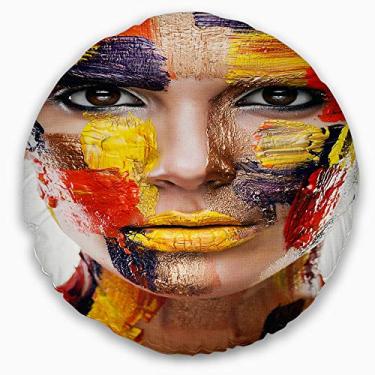 Imagem de Design feminino com rosto colorido sala de estar redonda, sofá, almofada de alta qualidade + capa de almofada impressa em ambos os lados 40 cm