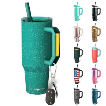 Imagem de Thicc Buddy - Copo isolado a vácuo de aço inoxidável de 1,134 g com tampa e canudo para água - Caneca de viagem compatível com porta-copos - Presentes para mulheres e homens Ele Ela (Teal Glitz)