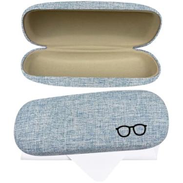 Imagem de CREATCABIN Estojo rígido portátil para óculos de sol para mulheres e homens grande suporte de óculos de sol bolsa de armazenamento protetora com pano de limpeza macio presente viagem azul 16 x 6,3 x