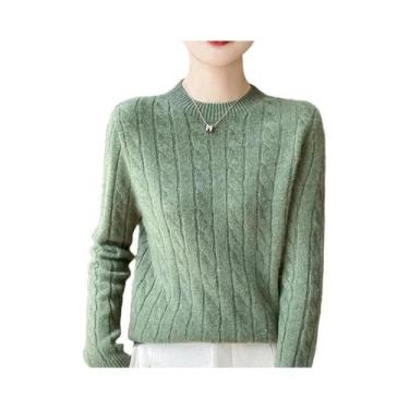 Imagem de Suéter De Lã Feminino Outono Inverno Gola Redonda Manga Longa Moda Cor