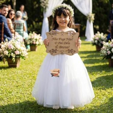 Imagem de Plaquinha Placa Casamento Lá Vem A Noiva MDF Personalizada Frases Entrada Noiva Pajem Daminha (Não foge não! O pai é bravo!, MDF Cru)