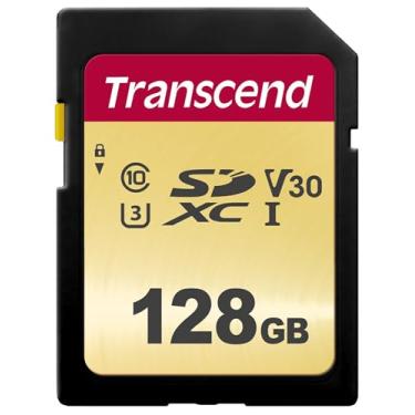 Imagem de Transcend Cartão de memória 128 GB SDXC 500S UHS-I, C10, U3, V30, 4K, Full HD, MLC, até 95/50MB/s (ideal para câmeras DSLR e filmadoras) com embalagem sem frustrações - TS128GSDC500S-E
