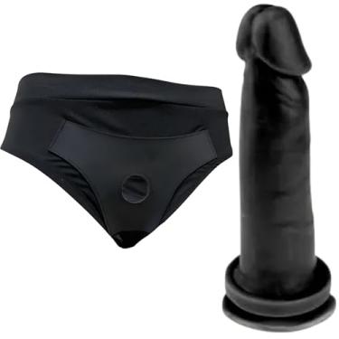 Imagem de Kit Com Cinta peniana Cintaralho Calcinta Estilo Cueca Splex Strap On Confortável Tamanho P Ao GG +Pênis De Borracha Realístico Prótese de Silicone Dildo Consolo Capa Peniana Brinquedo Adulto Feminino Masculino Penis Macio Grande vários Tamanhos (PROTESE:15X3,5 PRETO, TAMANHO CALCINTA:G)
