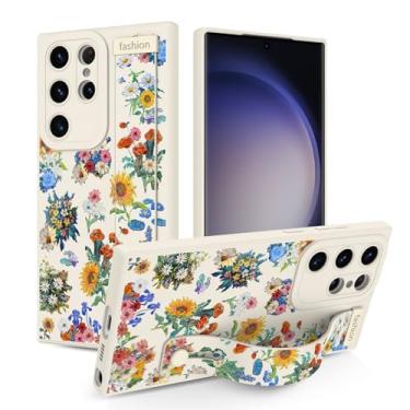 Imagem de Jefonha Capa para Samsung Galaxy S23 Ultra 6,8 polegadas lançado em 2023, capa de silicone com alça para mulheres meninas lindas flores florais capa protetora com suporte ajustável para S23 Ultra