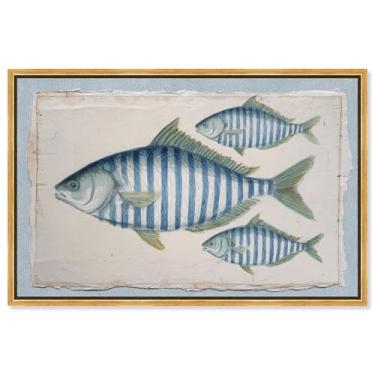 Imagem de Arte de parede de cozinha com impressão em tela Stripes of the Sea I por Art Remedy, moldura dourada, 38 x 25 cm