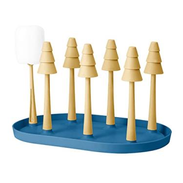 Imagem de Prateleira de Secagem Copos com Escova Suporte para Garrafas Copo Vidro Economia Espaço Balcão Cozinha Mesa Armário Prato Drenagem Design Humanizado E