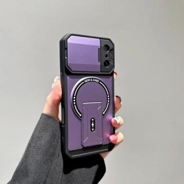 Imagem de SFDSUH Capa dobrável com suporte magnético para iPhone 16 Pro, com proteção para lente (Para iPhone 16 Pro/ROXA)