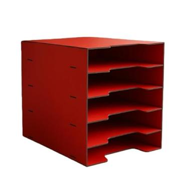 Imagem de Organizador de Papéis 5 Divisórias em MDF 27 cm x 24 cm x 30 cm para Escritório, Casa e Escola, Facilita Classificação de Documentos, Recibos e Notas(Vermelho)