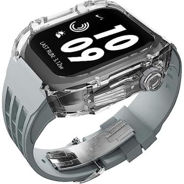 Imagem de JDIME Pulseira de borracha esportiva transparente transparente com flúor, para Apple Watch 8, 7, 6, 5, 4 SE, 44 mm, 45 mm, ultra 49 mm, capa de cristal de policarbonato rígido, acessórios para relógio