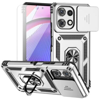 Imagem de Capa para Moto G Power 2025, com capa de lente de câmera, protetor de tela HD, camada dupla de nível militar, suporte de anel magnético testado contra quedas e suporte, capa protetora para celular