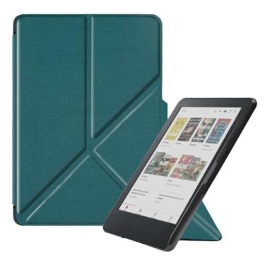 Imagem de Capa para kobo clara color 2024 15.2 cm/para BW 2024, capa protetora de couro PU, capa com suporte com função hibernar/despertar automática (verde escuro)