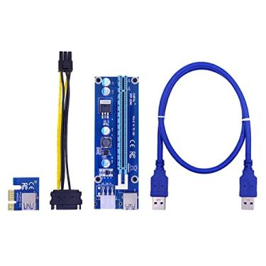 Imagem de SOMKB 100 peças VER 006C PCI-E cartão Riser PCIE 1x para 16x adaptador extensor 100 cm 60 cm cabo USB 3.0 SATA para cabo de alimentação de 6 pinos para GPU (0,6 m)