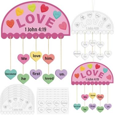 Imagem de Motipuns 24 Set Valentine's Day Religious Craft Kits Christian Coloring Your Own Hanging Ornament Craft DIY Bible Heart Decoration for Church Sunday School Art Exchange Valentine Party Supplies