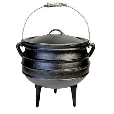 Imagem de Caldeirão de forno holandês de ferro fundido de 12 litros - panelas de acampamento com tampa - Potjie resistente pré-temperada para ensopados, sopas, refogar e fritar sobre churrasqueira ou fogão de