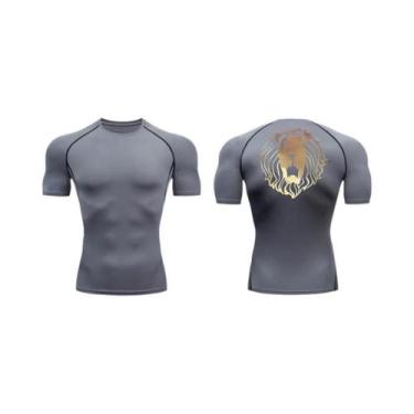 Imagem de Camiseta De Compressão Masculina De Secagem Rápida Com Estampa De Leão