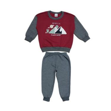 Imagem de Conjunto Moletom Infantil Menino Blusão Calça com Flanela Quentinha Ma