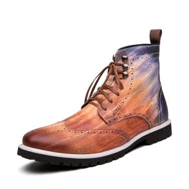 Imagem de Botas masculinas Chukka com cadarço de salto baixo formal de couro sintético botas de motocicleta elegantes e confortáveis para homens Brogue Oxford sapatos de cano alto, Multicolorido, 38 BR