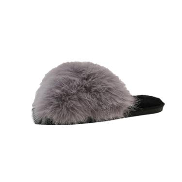 Imagem de Pantufas femininas fofas fofas felpudas de pele sintética para outono inverno em casa, Cinza, 34