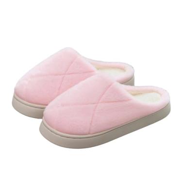 Imagem de Pantufas femininas de inverno com tiras peludas, sem salto, para uso doméstico, casual, para uso interno, rosa, 35