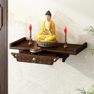 Imagem de Altar Table, Wall-Mounted Personal Buddha Shrine, Tabletop Chinese Fengshui Guan Gong Guanyin Pooja Statue Display Used to Place Photos, Souvenirs (15.4"x10.2")