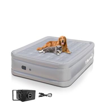 Imagem de HikerSKY Colchão de ar Queen com bomba de bateria sem fio embutida, colchão inflável inflável para acampamento, cama de ar para hóspedes, topo de resfriamento de todos os tecidos, 53 cm cinza Queen