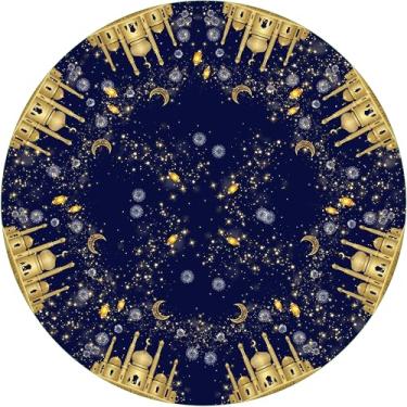 Imagem de XCHI Golden Castle Luas Estrelas Lanterna Fogos de Artifício Ramadã Kareem Toalha de Mesa Redonda Toalha de Mesa Cobertura de Mesa para Jantar Interior Decorações de Festa em Casa 152 x 152 cm